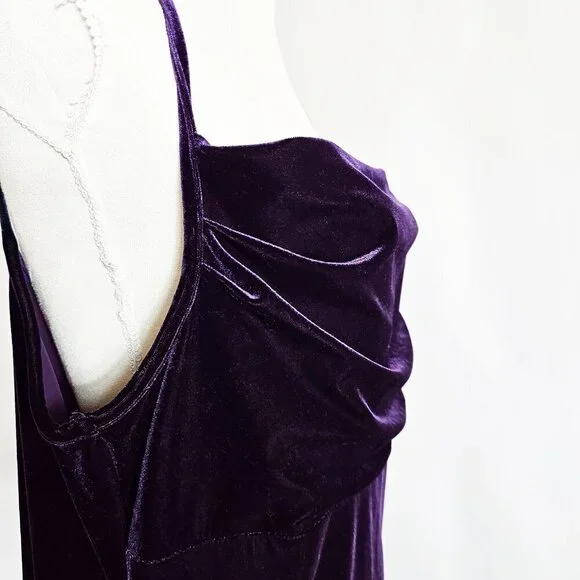 Dark Purple Velvet Empire Maxi Dress St Michael Marks & Spencer Vintage - Picture 2 of 6